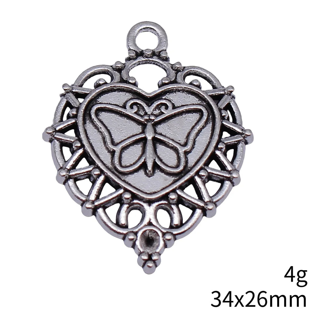 34x26mm 4g Antique Silver Zinc Alloy Heart Butterfly Charm Pendant for DIY Necklace Bracelet Making