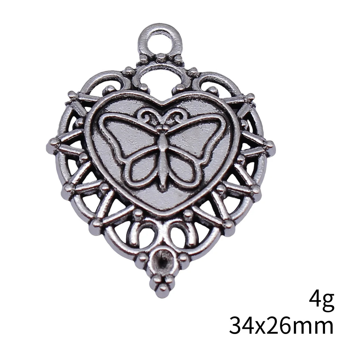 34x26mm 4g Antique Silver Zinc Alloy Heart Butterfly Charm Pendant for DIY Necklace Bracelet Making