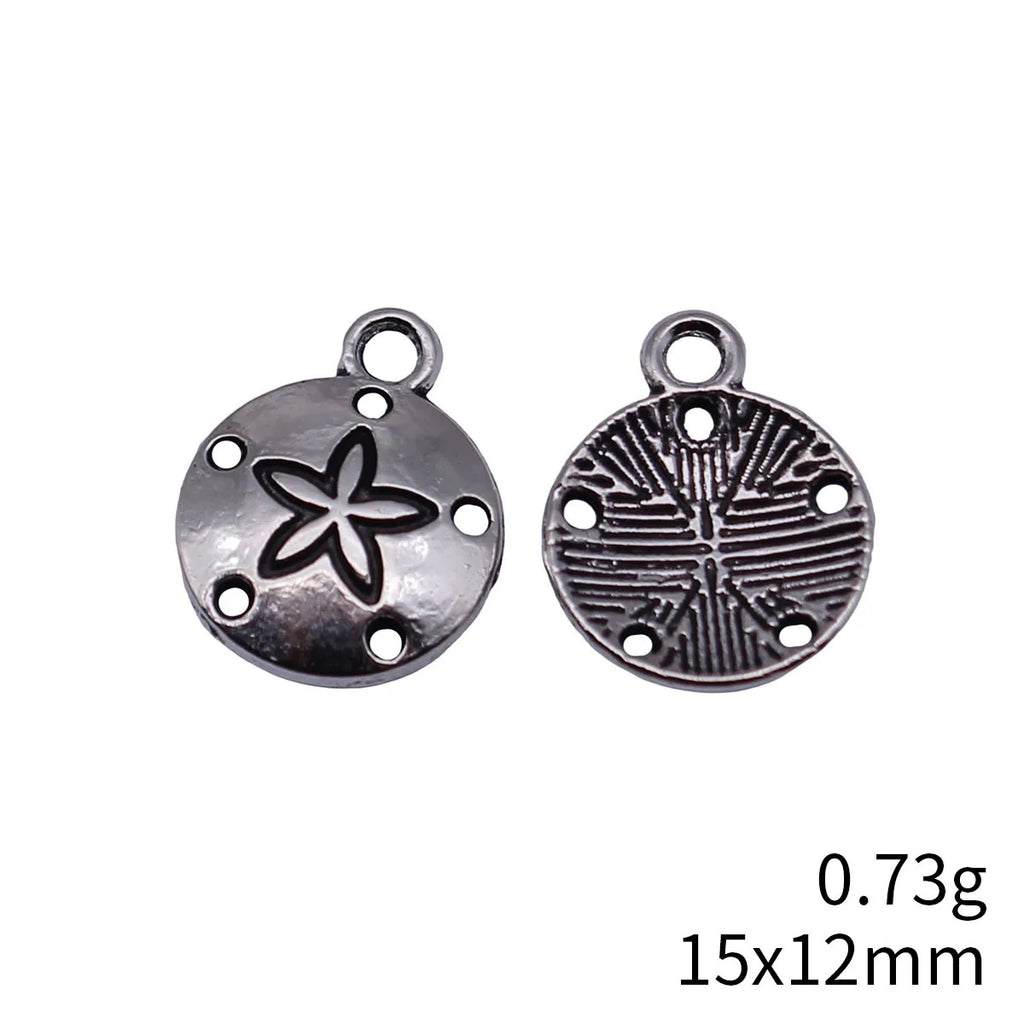 15x12mm 0.73g Blackened White K Zinc Alloy Sand Dollar Charm Pendant for DIY Necklace Jewelry Making