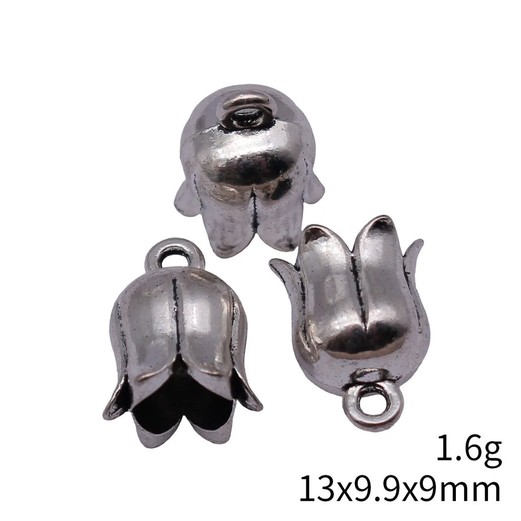 13x9.9x9mm 1.6g Antique Silver Zinc Alloy Flower Tassel Cap End Findings for DIY Pendant Jewelry Making