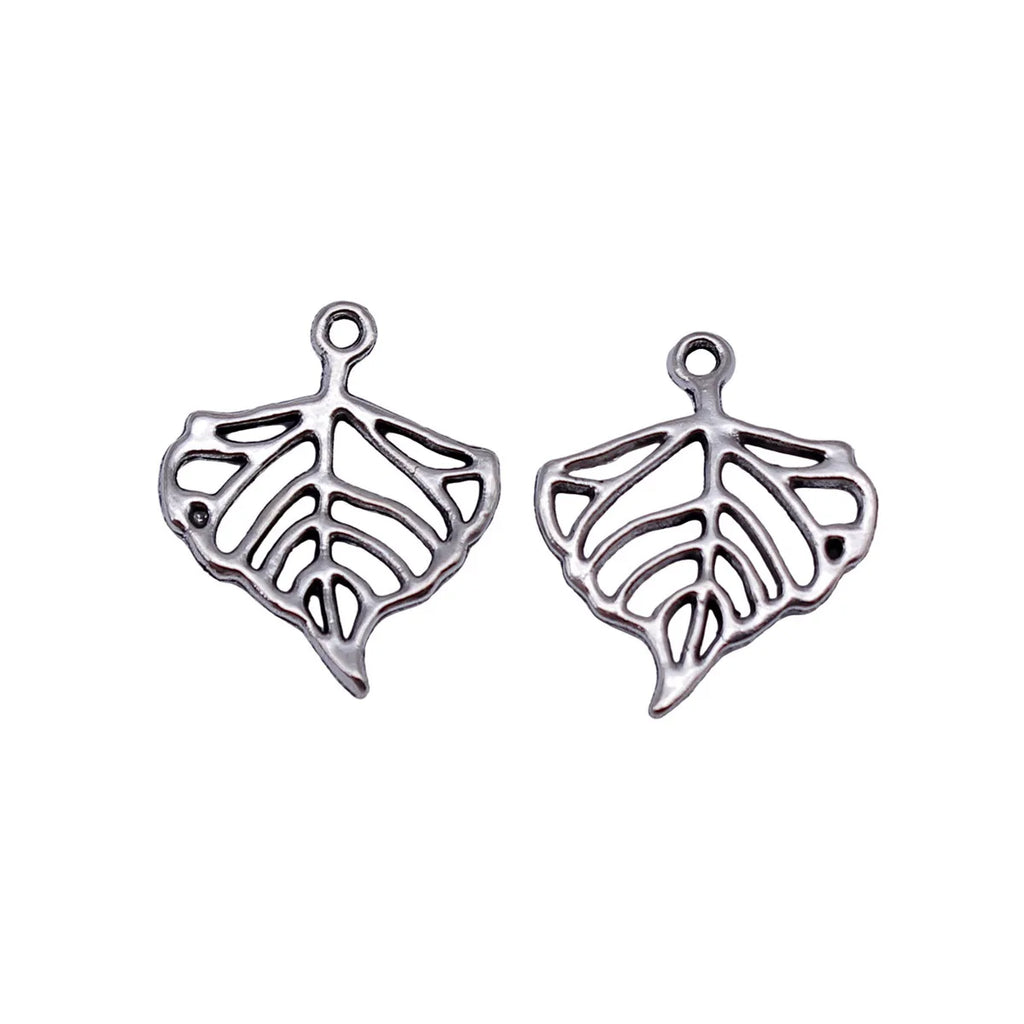 20x17mm 0.78g Antique Silver Zinc Alloy Hollow Leaf Charm Pendant for DIY Necklace Bracelet Making