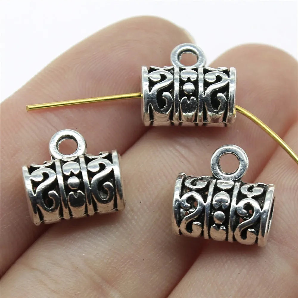 14x13x8mm 2.1g Antique Silver Zinc Alloy Engraved Pendant Bail Charm Holder for DIY Necklace Making