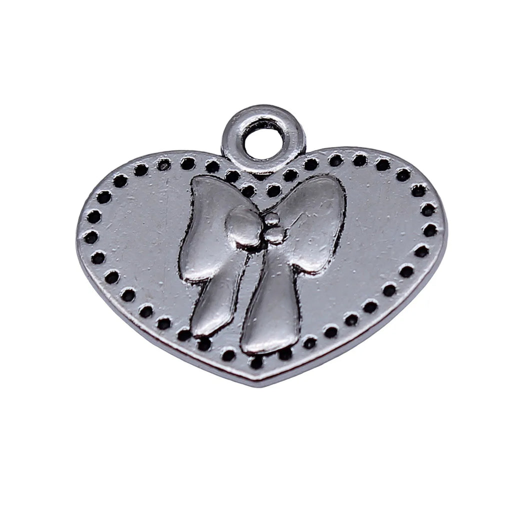 19x16mm 1.5g Antique Silver Zinc Alloy Bowknot Heart Butterfly Charm Pendant for DIY Jewelry Making