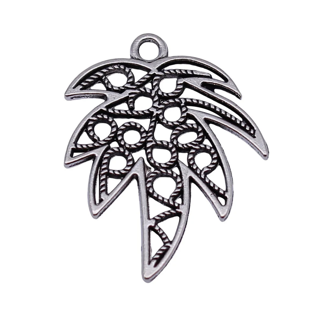 29x22mm 1.8g Antique Silver Zinc Alloy Hollow Leaf Charm Pendant for DIY Bracelet Necklace Making