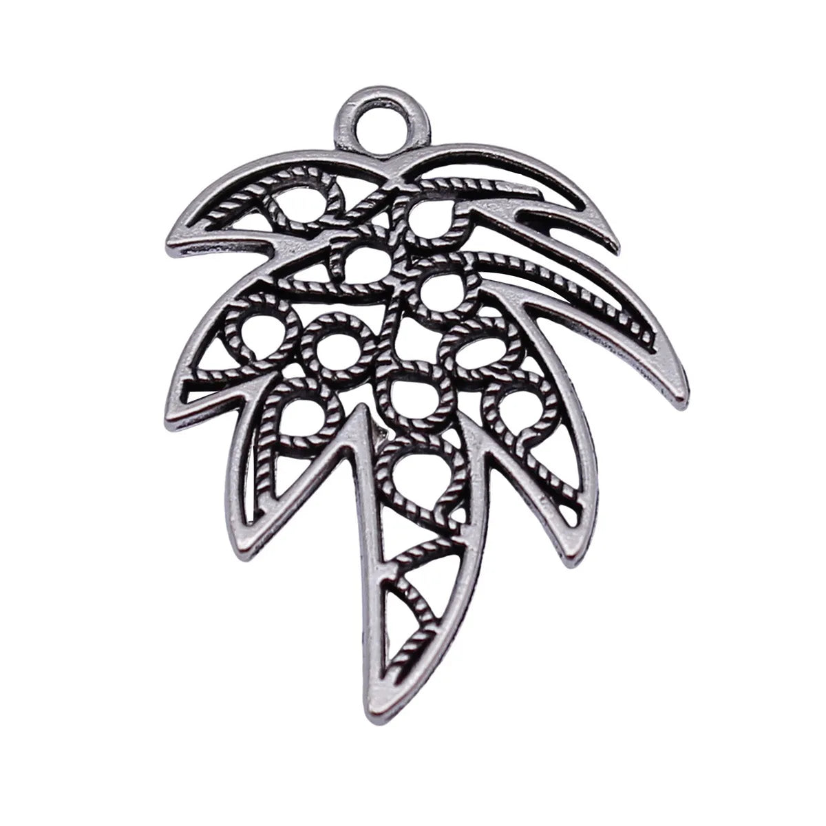 29x22mm 1.8g Antique Silver Zinc Alloy Hollow Leaf Charm Pendant for DIY Bracelet Necklace Making