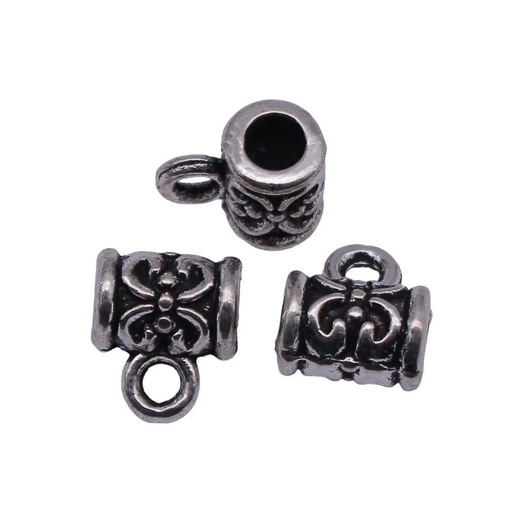 8.9x7.6x5.4mm 0.62g Antique Silver Zinc Alloy Carved Three-Hole Pendant Bail for DIY Jewelry Making
