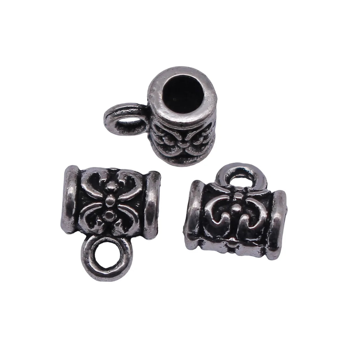 8.9x7.6x5.4mm 0.62g Antique Silver Zinc Alloy Carved Three-Hole Pendant Bail for DIY Jewelry Making