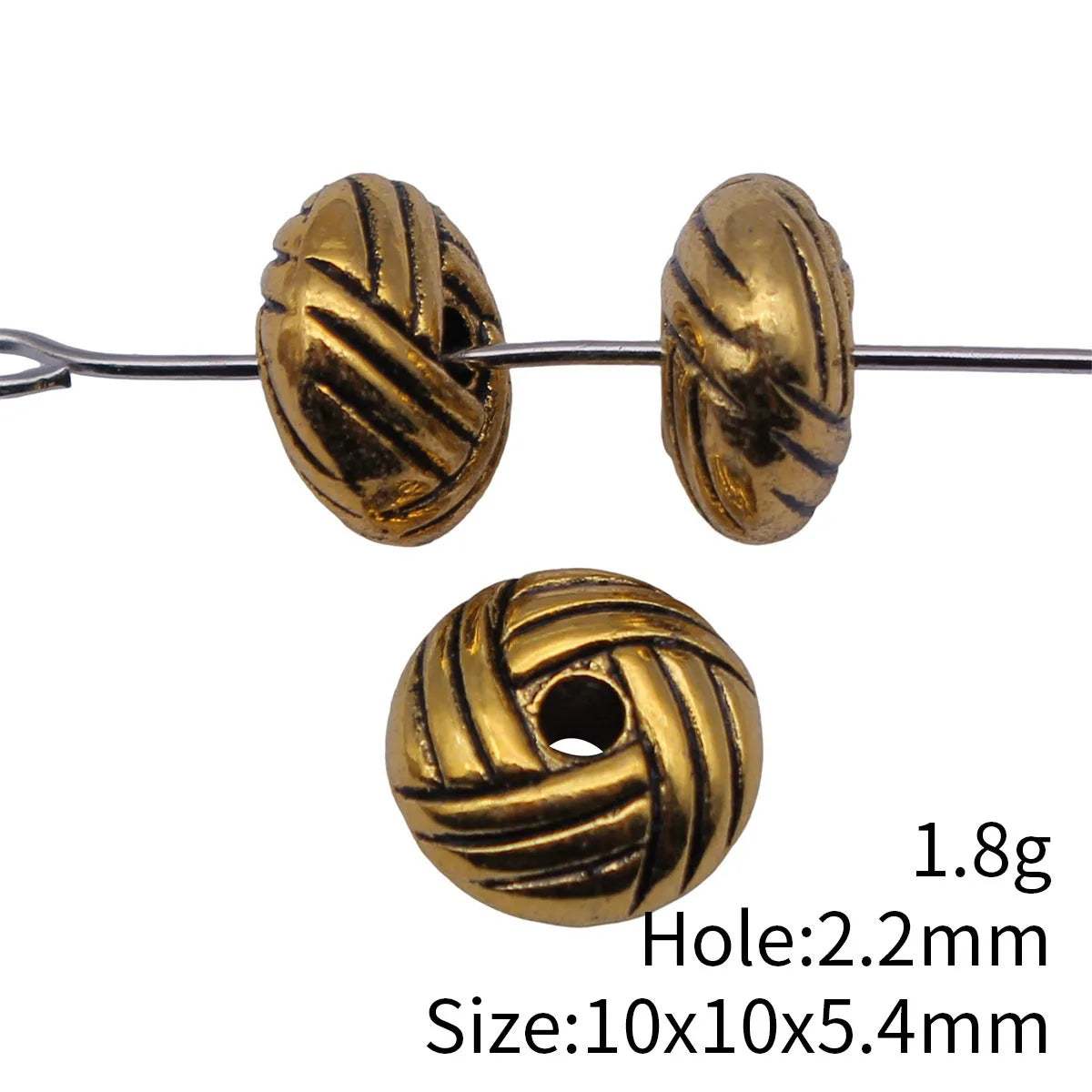 10x10x5.4mm 1.8g Antique Gold Zinc Alloy Woven Texture Spacer Beads for DIY Bracelet Jewelry Making