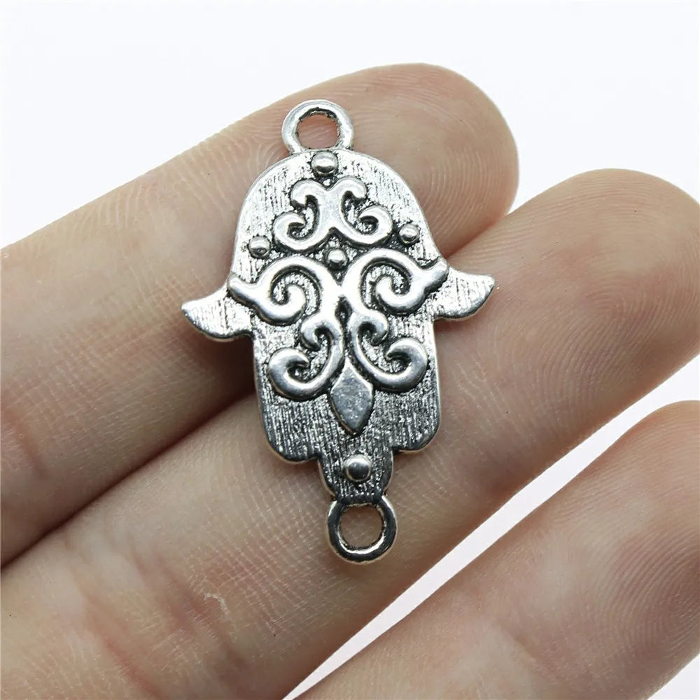 34x23mm 2.4g Antique Silver Zinc Alloy Palm Hand Connector Charm for Bracelet Necklace Jewelry Making