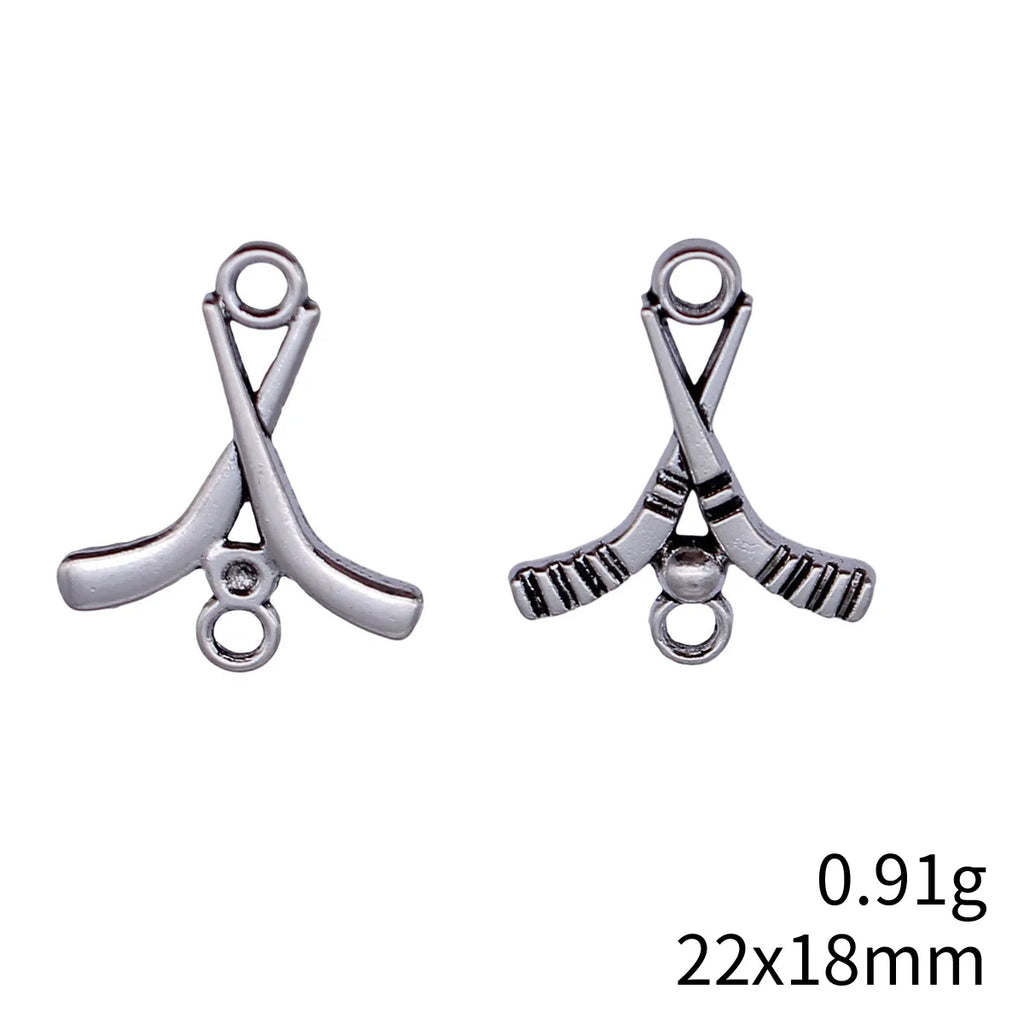 22x18mm 0.91g Antique Silver Zinc Alloy Ice Hockey Stick Connector Charm for DIY Bracelet Jewelry