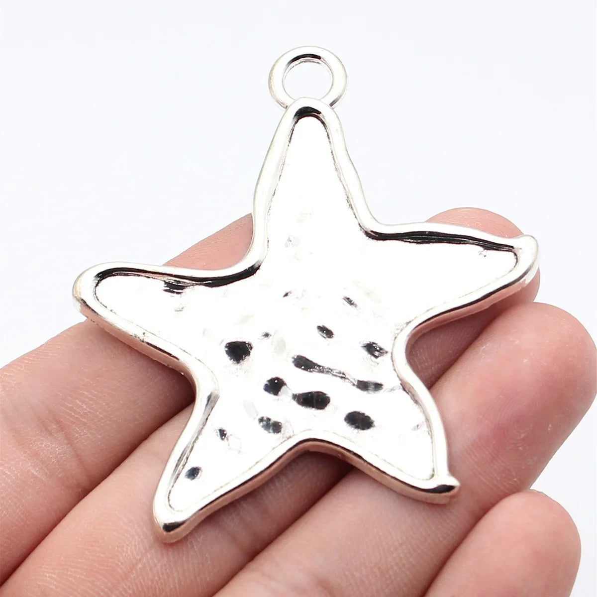 72x56mm 12.3g Antique Silver Zinc Alloy Hammered Starfish Charm Pendant for Beach Jewelry Making