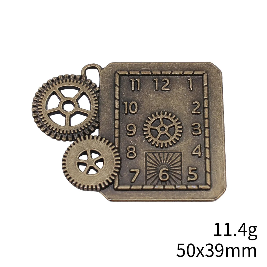 50x39mm 11.4g Antique Bronze Zinc Alloy Steampunk Gear Clock Charm Pendant for DIY Jewelry Making