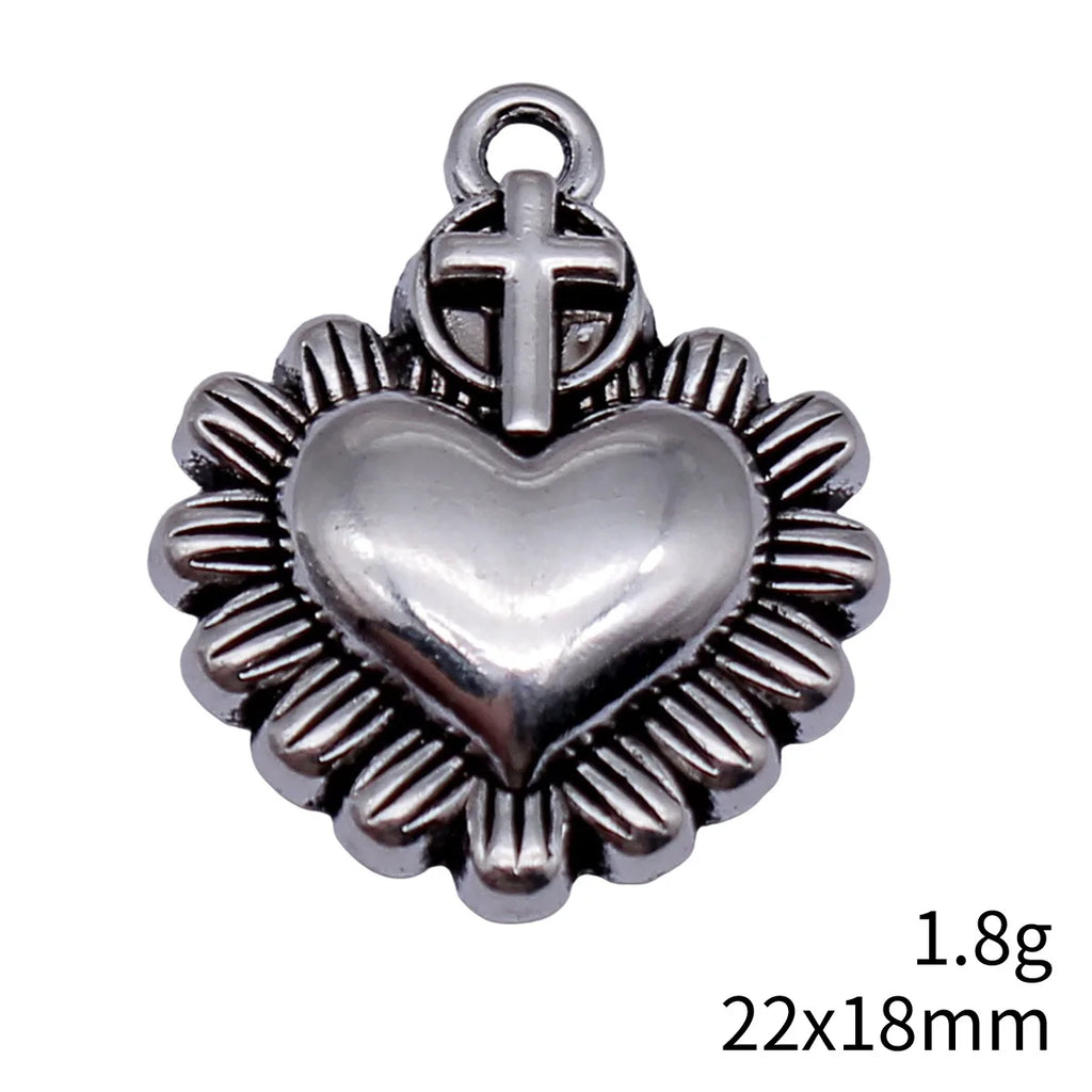 22x18mm 1.8g Antique Silver Zinc Alloy Gothic Cross Heart Charm Pendant for DIY Necklace Jewelry