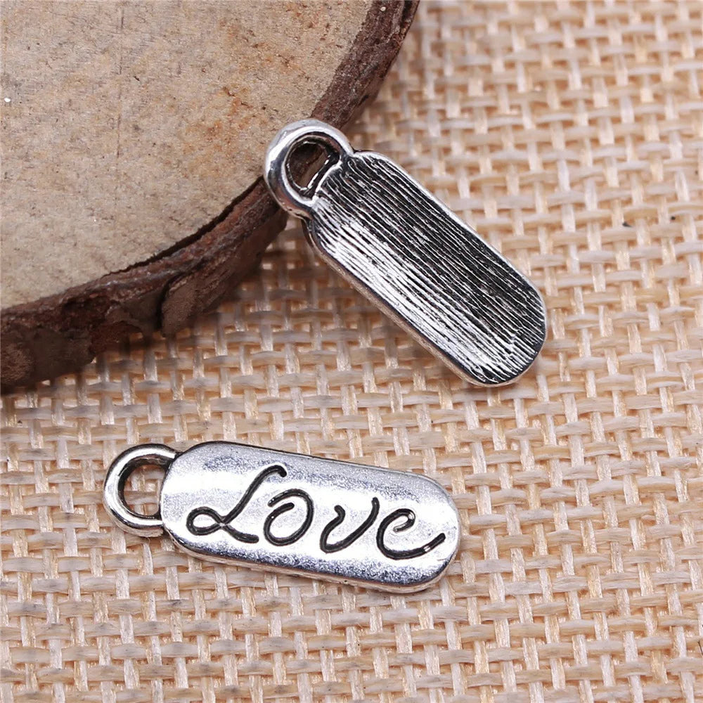 20x7mm 1.1g Antique Silver Zinc Alloy Love Word Charm Pendant for DIY Bracelet and Necklace Making