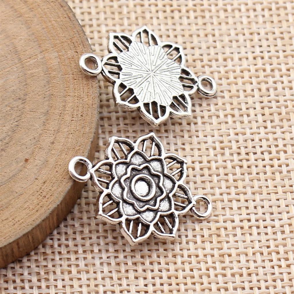 27x20mm 1.6g Antique Silver Zinc Alloy Flower Filigree Connector Charm for DIY Jewelry Making