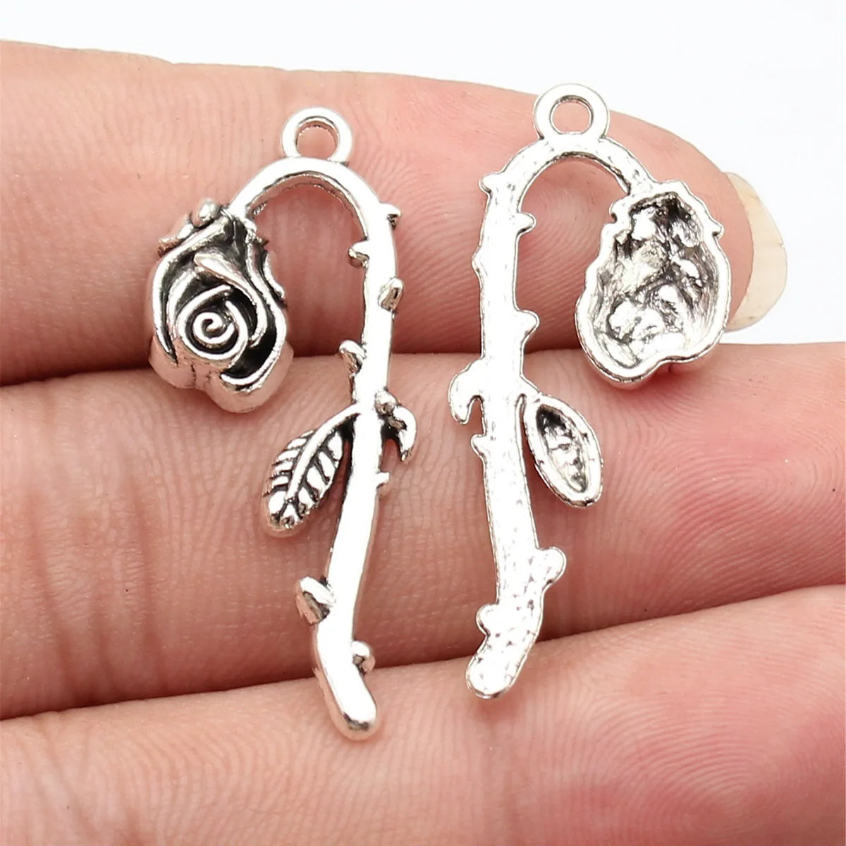 39x16mm 2.2g Antique Silver Zinc Alloy Rose Flower Charm Pendant for DIY Necklace Jewelry Making