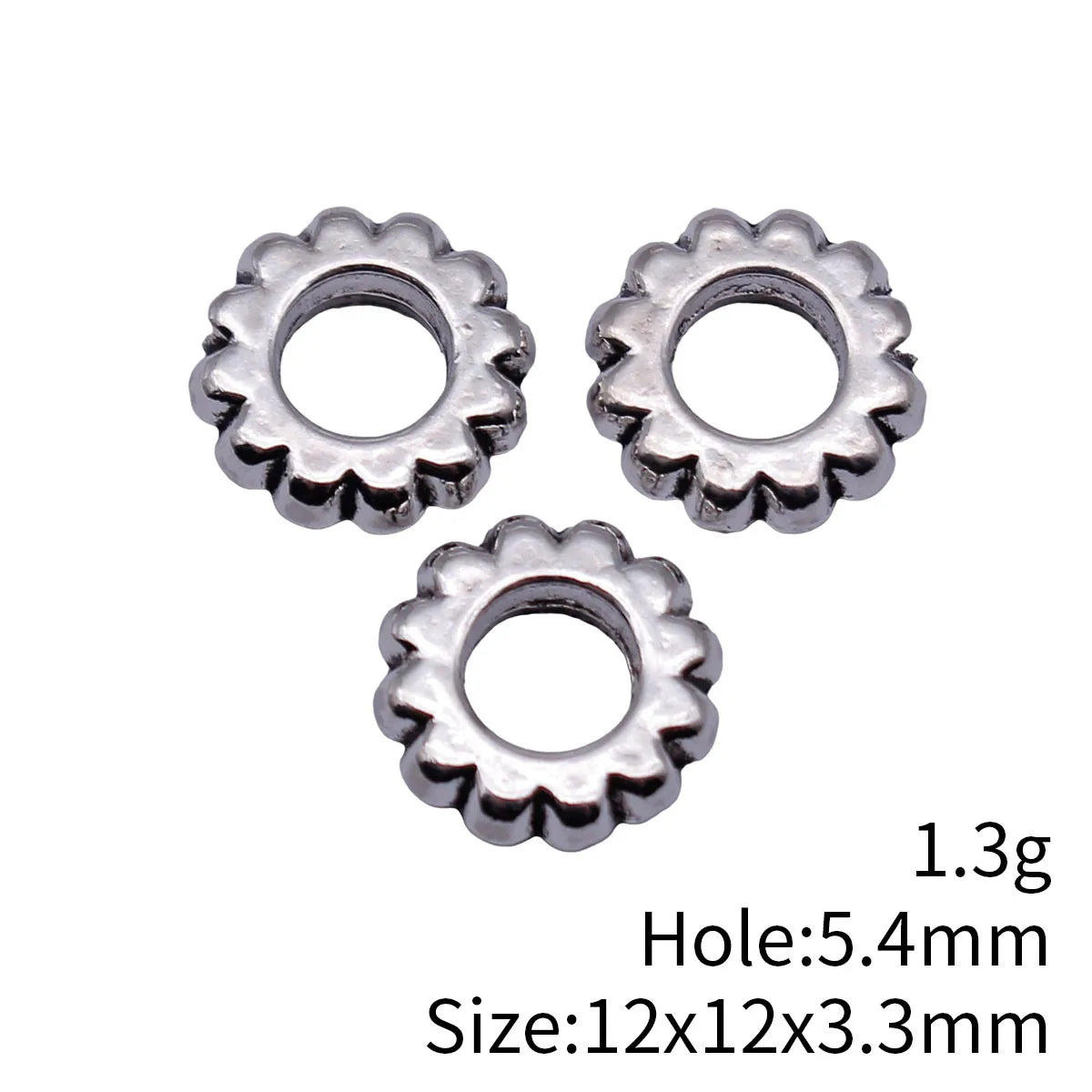 12x12x3.3mm 1.3g Antique Silver Zinc Alloy Gear Texture Spacer Beads for DIY Bracelet Jewelry Making