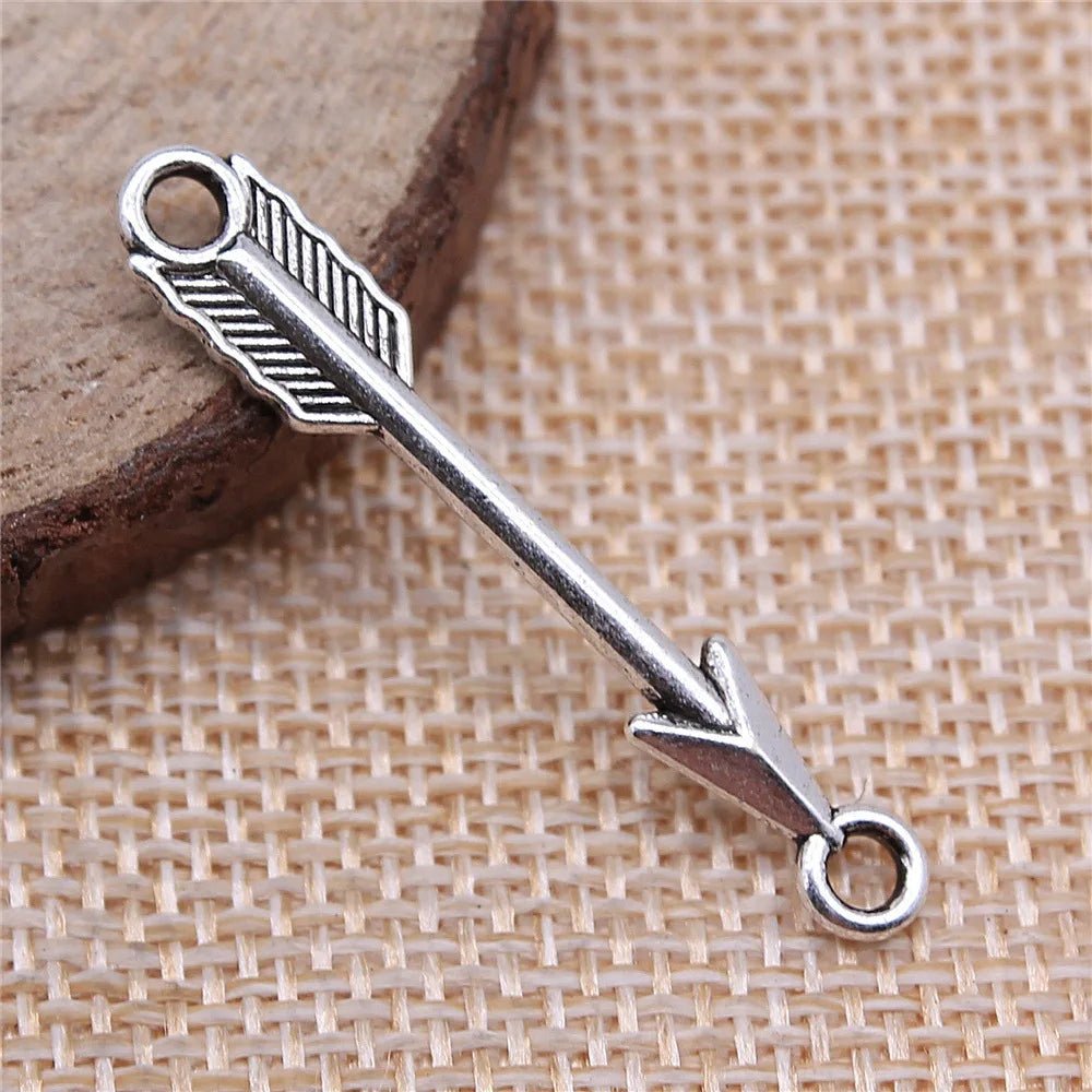 6x39mm 1.2g Antique Silver Zinc Alloy Bow and Arrow Connector Charm for DIY Necklace Bracelet Making