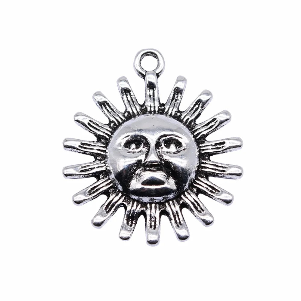22x20mm 1.3g Antique Silver Zinc Alloy Sun Charm Pendant for Necklace Bracelet Jewelry Making