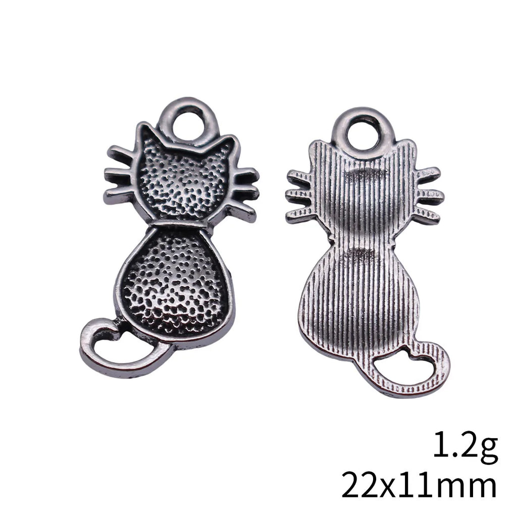 22x11mm 1.2g Blackened Platinum Tone Zinc Alloy Cat Charm Pendant for DIY Bracelet Necklace Jewelry