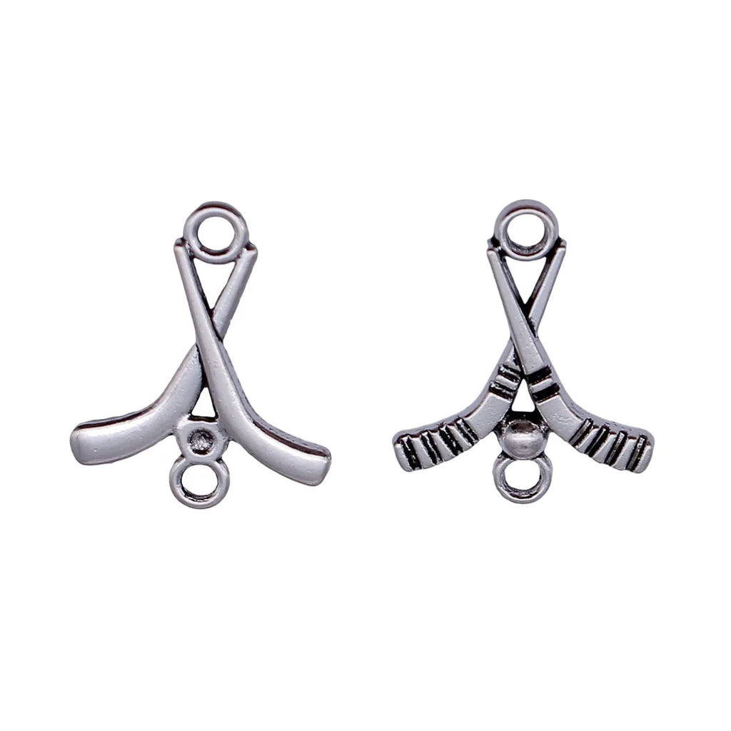 22x18mm 0.91g Antique Silver Zinc Alloy Ice Hockey Stick Connector Charm for DIY Bracelet Jewelry