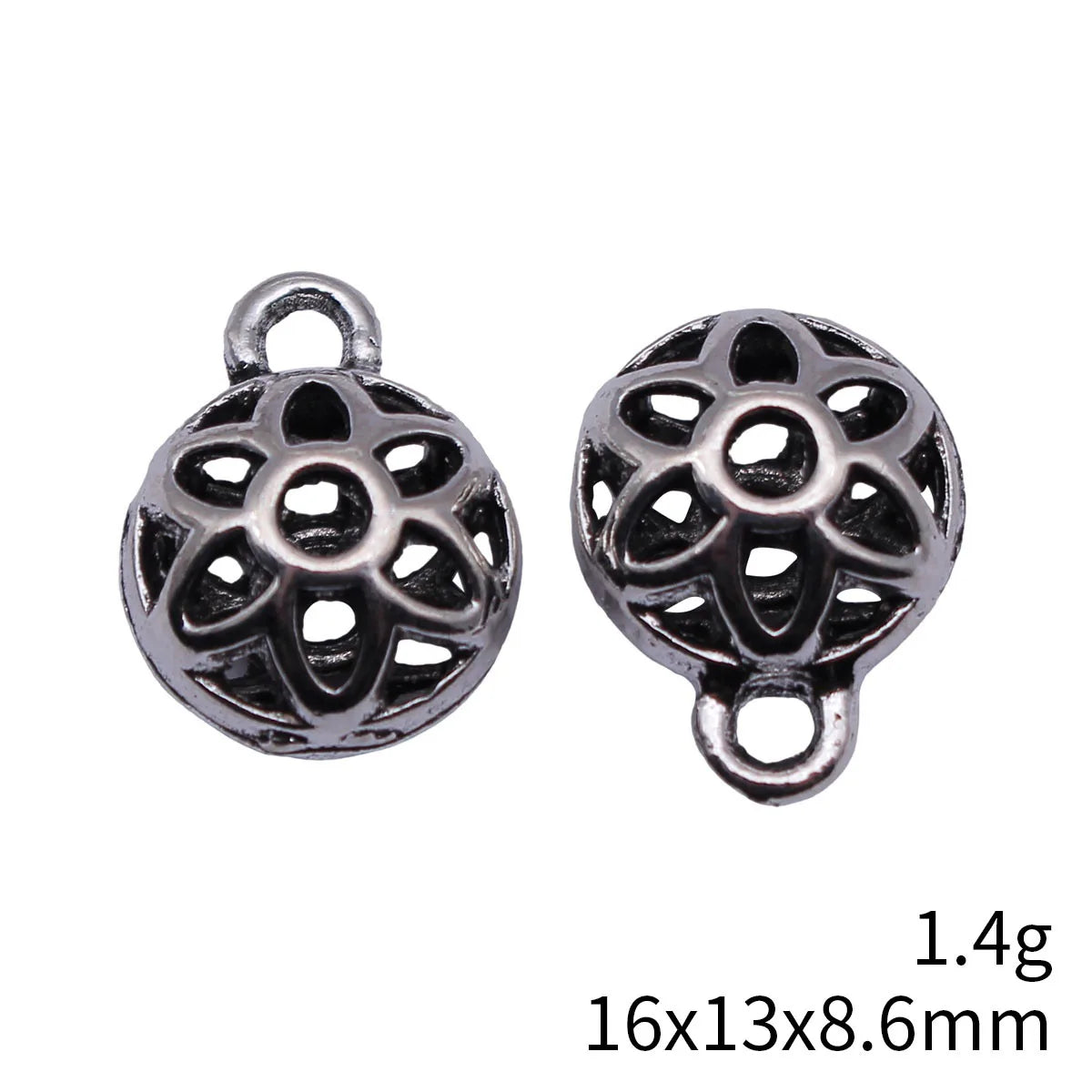 16x13x8.6mm 1.4g Antique Silver Zinc Alloy 3D Hollow Flower Charm Pendant for DIY Earrings and Jewelry Making