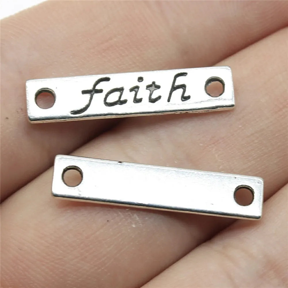 25x5mm 1g Antique Silver Zinc Alloy Faith Word Connector Charm for Bracelet Jewelry Making