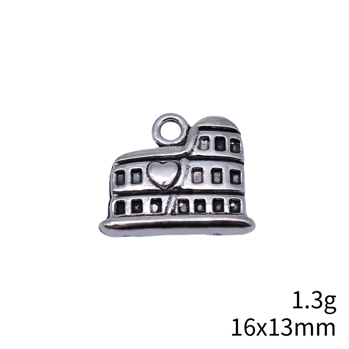 16x13mm 1.3g Antique Silver Zinc Alloy Roman Colosseum Charm Pendant for Travel Necklace Making