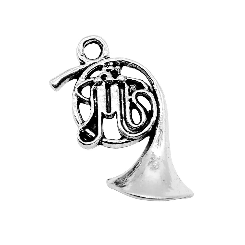 23x18mm 1.6g Antique Silver Zinc Alloy French Horn Instrument Charm Pendant for DIY Jewelry Making