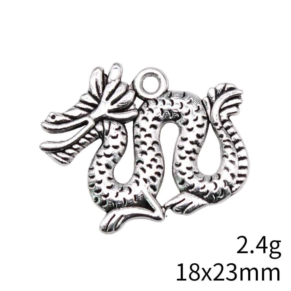 18x23mm 2.4g Antique Silver Zinc Alloy Chinese Dragon Charm Pendant for DIY Jewelry Making