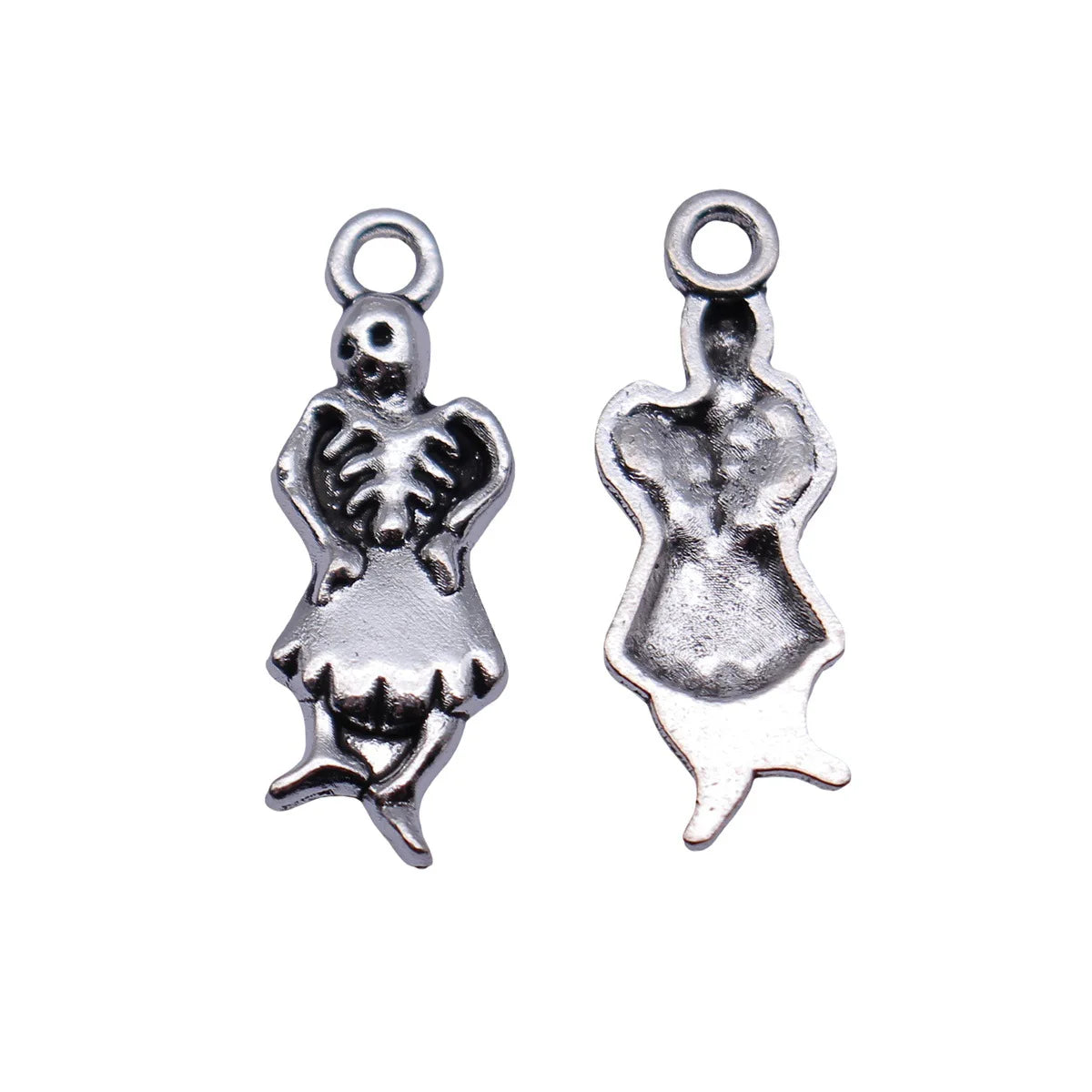 24x8.4mm 0.88g Antique Silver Zinc Alloy Skirted Skull Charm Pendant for DIY Gothic Jewelry Making