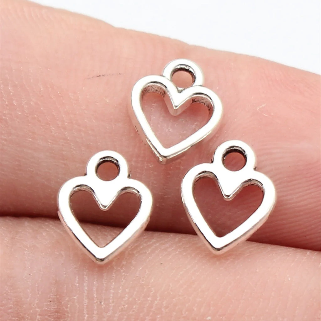 10x8mm 0.34g Antique Silver Zinc Alloy Hollow Heart Charm Pendant for DIY Necklace Bracelet Making
