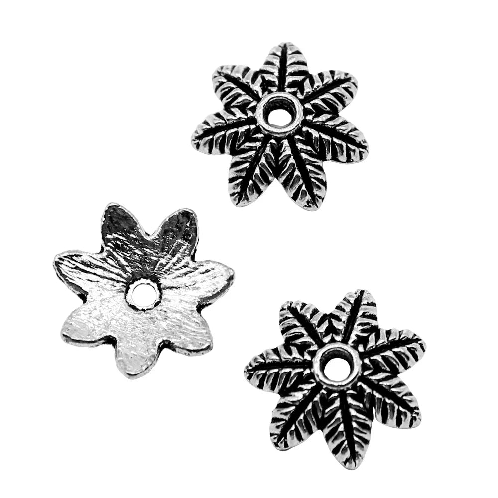 14x14mm 1.1g Antique Silver Zinc Alloy Flower Bead Caps Jewelry Findings for Bead Bracelet Making