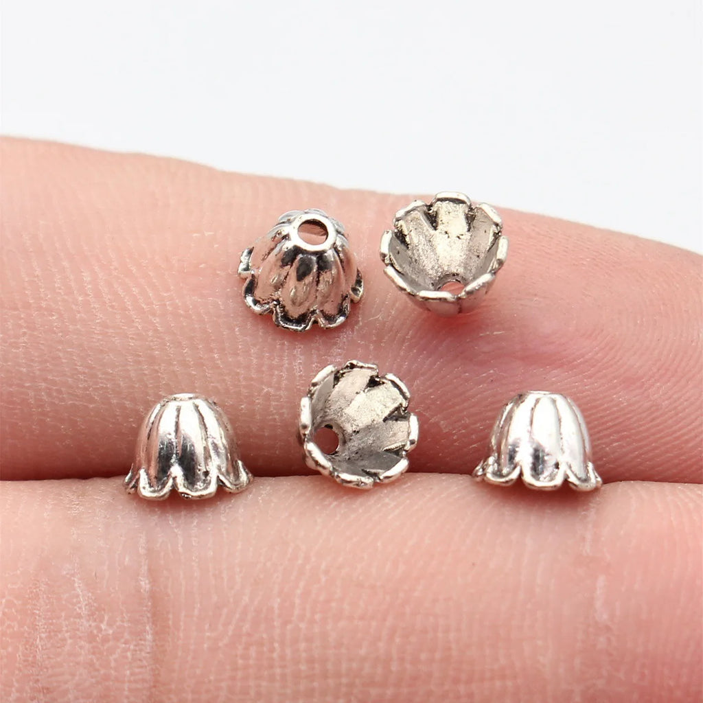 7x7x5.9mm 0.27g Antique Silver Tone Zinc Alloy Flower Bead Caps for DIY Bracelet and Earring Making