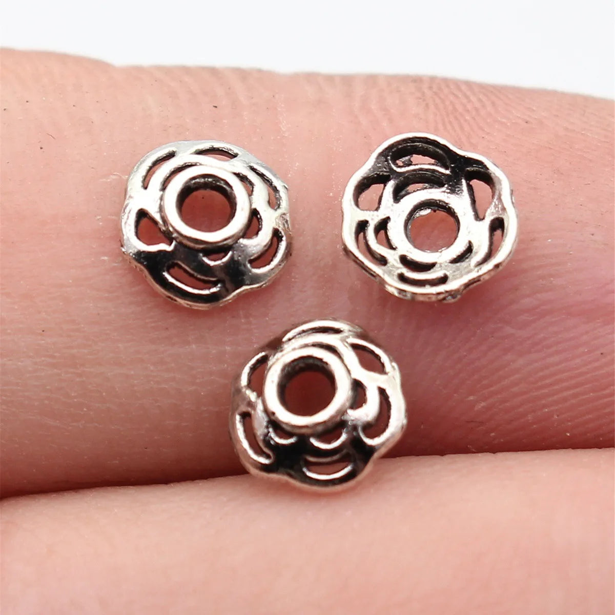 7.5x7.3x2.5mm 0.19g Antique Silver Zinc Alloy Hollow Flower Bead Caps for Bracelet Necklace Jewelry Making