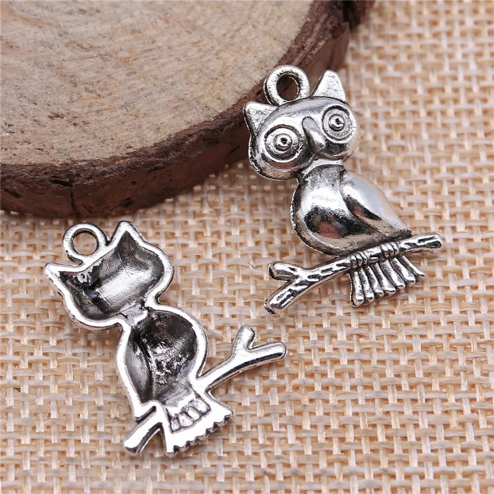 24x18mm 1.7g Antique Silver Zinc Alloy Owl Cat Charm Pendant for Necklace Bracelet Jewelry Making