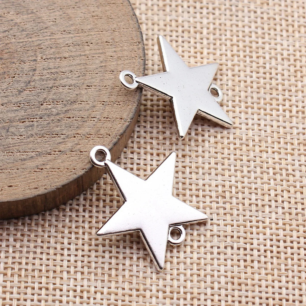 26x24mm 2.8g Antique Silver Tone Zinc Alloy Five-Point Star Connector Charm for DIY Bracelet Making