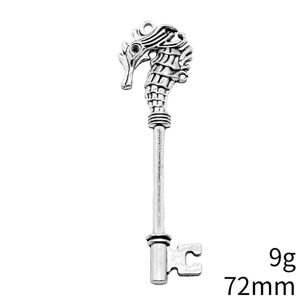 19x72mm 9g Multicolor Zinc Alloy Seahorse Key Charm Pendant for DIY Bag Charm Jewelry Making