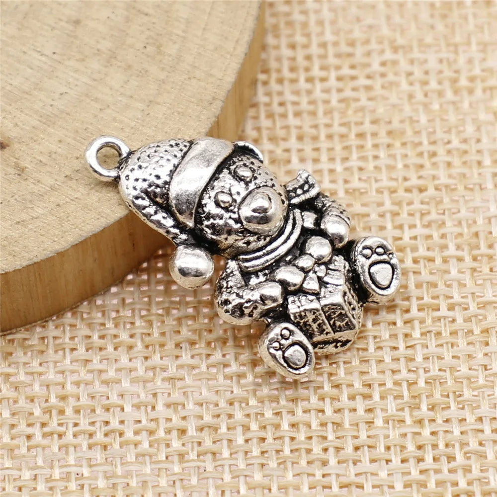 28x16mm 2.9g Multicolor Zinc Alloy Christmas Snowman Gift Charm Pendant for DIY Necklace Jewelry