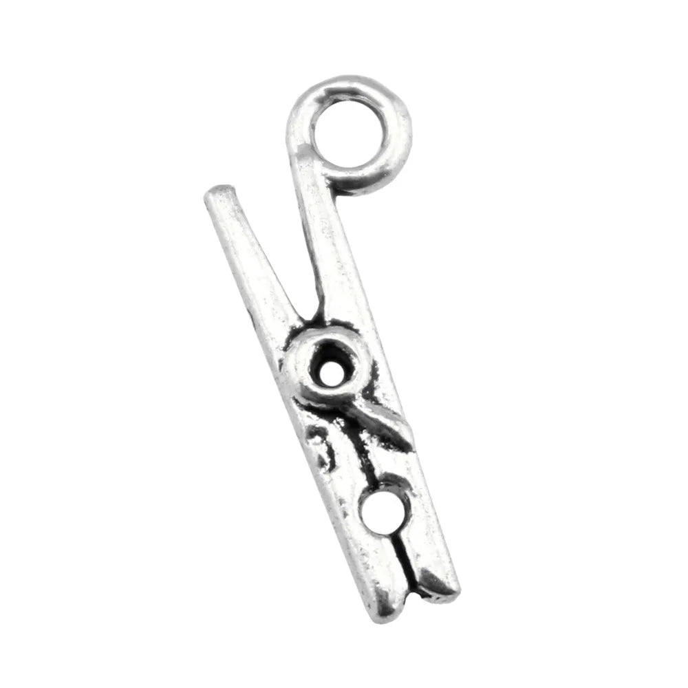 18x8mm 0.6g Antique Silver Zinc Alloy Clothespin Clip Charm Pendant for DIY Necklace Jewelry Making