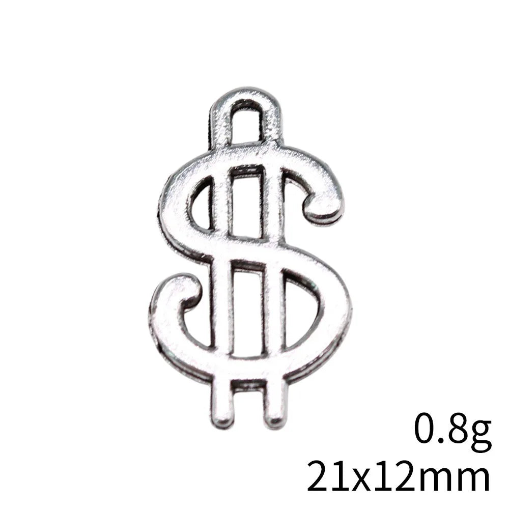 21x12mm 0.8g Antique Silver Zinc Alloy Dollar Sign Charm Pendant for DIY Necklace Bracelet Jewelry Making