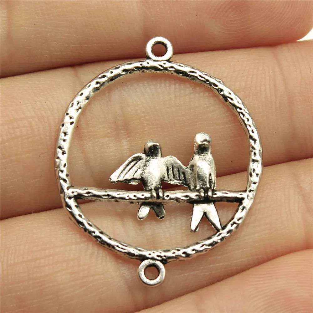 33x27mm 1.9g Multicolor Zinc Alloy Paired Birds Connector Charm for DIY Necklace Bracelet Making