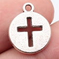 17x14mm 1.5g Antique Silver Zinc Alloy Cross Round Tag Hollow Double Sided Charm Pendant for DIY Religious Jewelry