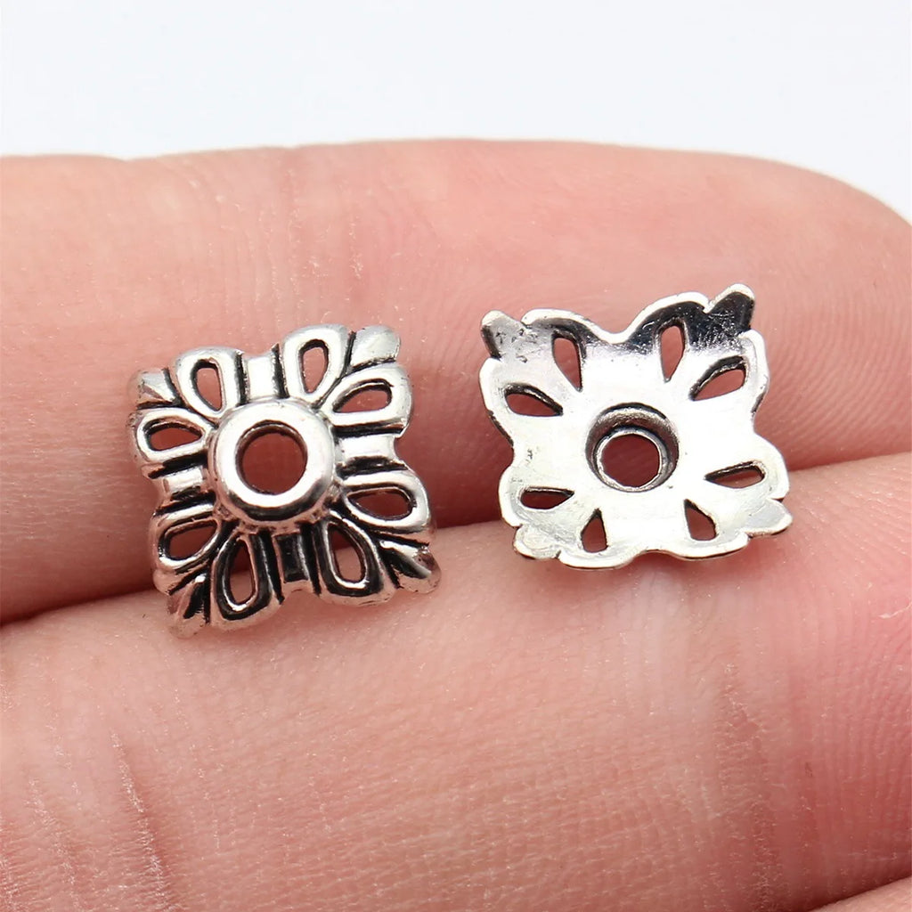 11x11x4.3mm 0.69g Antique Silver Zinc Alloy Flower Bead Caps for DIY Beaded Bracelet Necklace Making