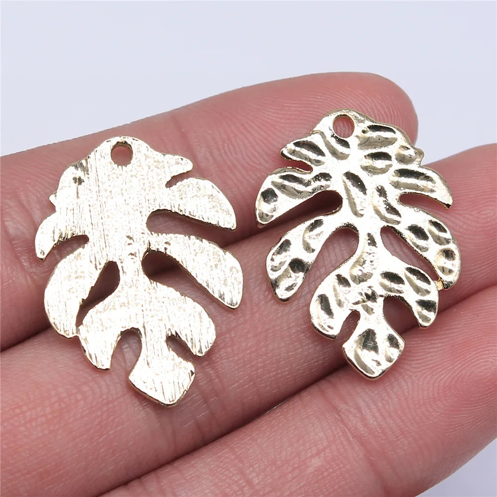 21x29mm 3.1g KC Gold Zinc Alloy Leaf Charm Pendant for Necklace Bracelet DIY Jewelry Making