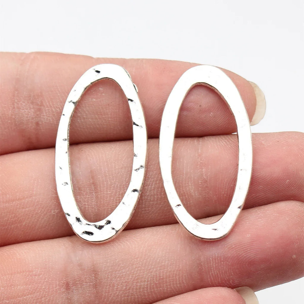 39x20mm 2.3g Antique Silver Zinc Alloy Hammered Oval Ring Charm Pendant for DIY Jewelry Making