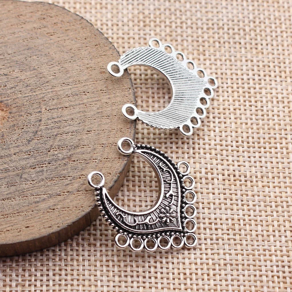 30x27mm 2.5g Multicolor Zinc Alloy Flower Crescent Moon Earring Connector Charm for DIY Earrings