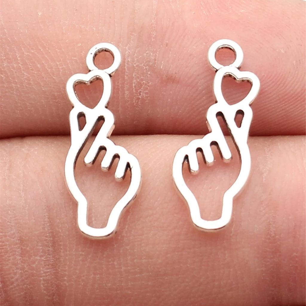 22x8.3mm 0.6g Multicolor Zinc Alloy Hollow Finger Heart Hand Gesture Charm Pendant for DIY Jewelry