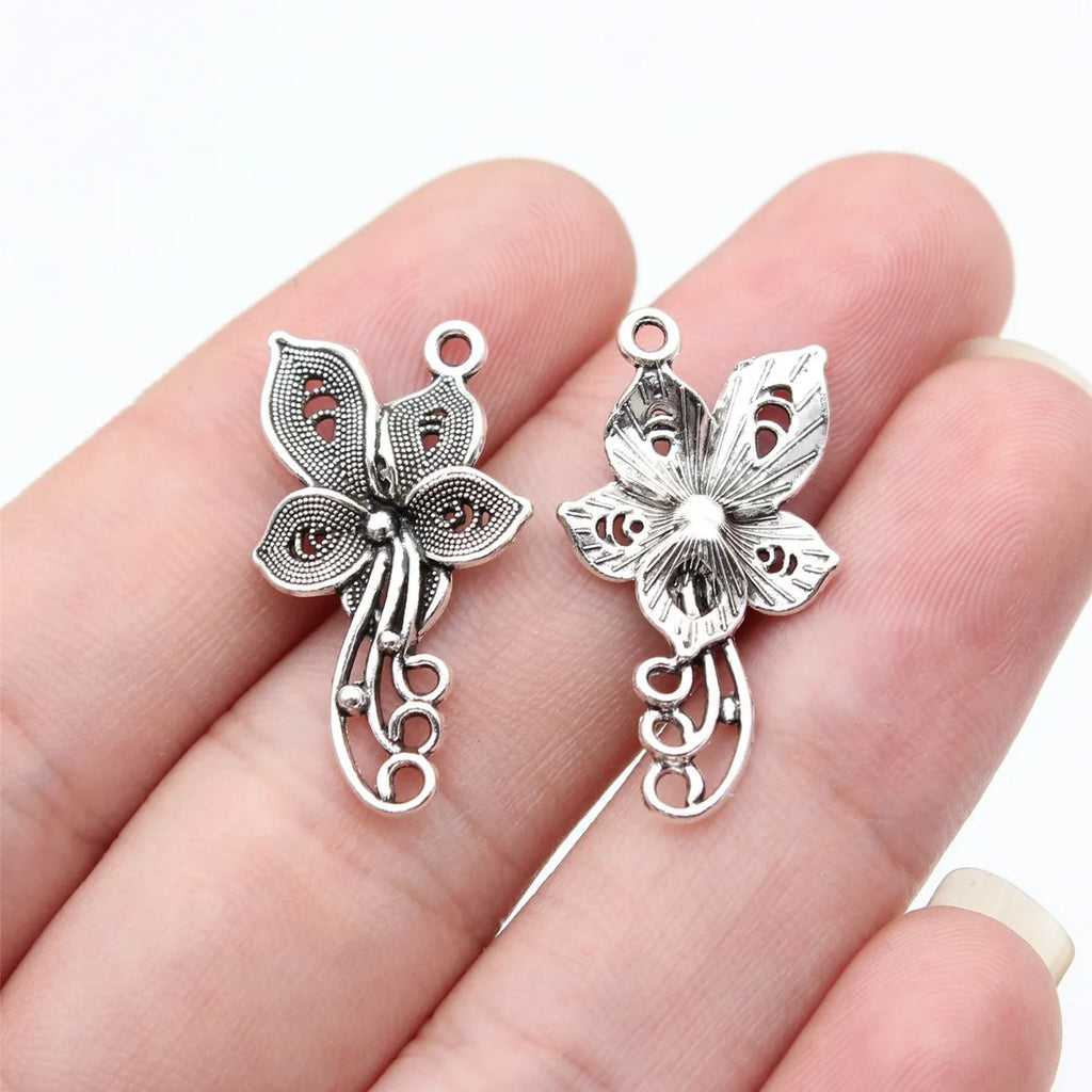 27x14mm 1.1g Antique Silver Zinc Alloy Chinese Style Flower Charm Pendant for DIY Jewelry Making