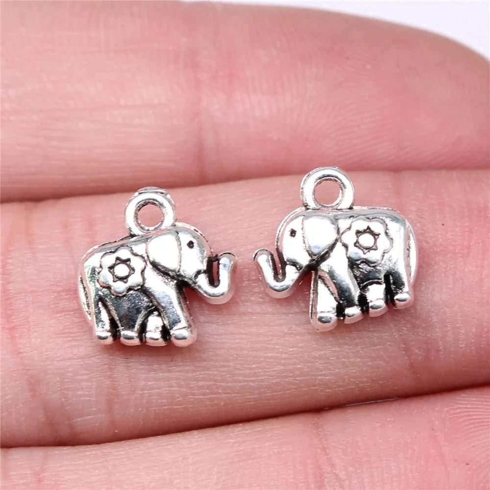 12x11mm 1.5g Antique Silver Zinc Alloy Flower Elephant Charm Pendant for Necklace Bracelet Making